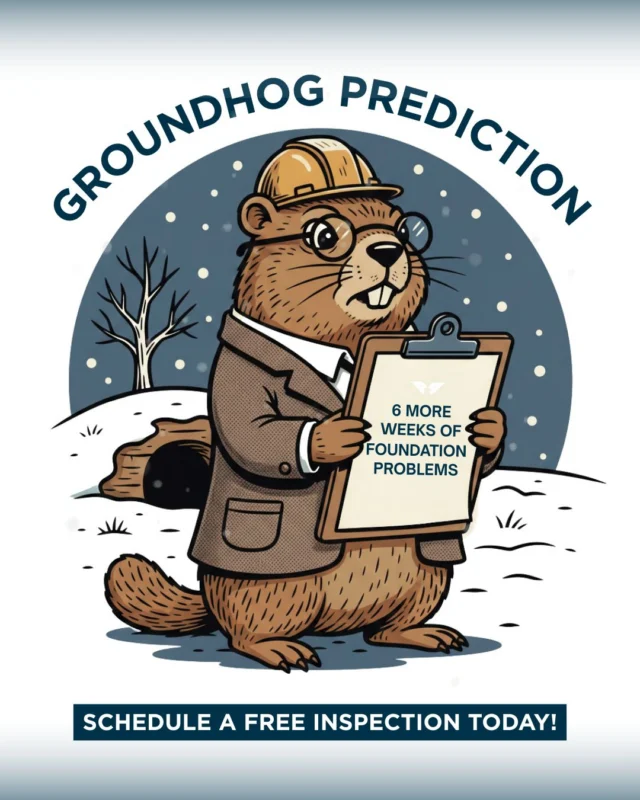 Groundhog Day prediction: 6 more weeks of foundation problems if you keep ignoring those warning signs 🦫

Don't let small cracks turn into big headaches. Our foundation specialists can identify issues before they get worse, and the inspection is always FREE.

 #groundhogday #foundationrepair #crawlspacerepair