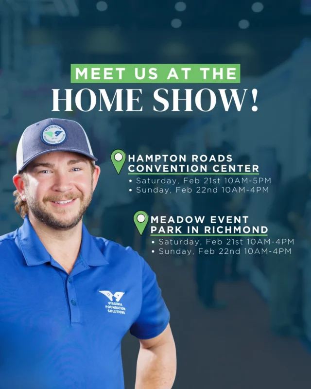It’s Home Show weekend! 🏠✨

Come chat with us about your foundation, crawl space, or any home concerns you’ve been putting off. We’re here to help and happy to answer your questions😄

 #hamptonhomeshow #rvahomeshow #homeshow